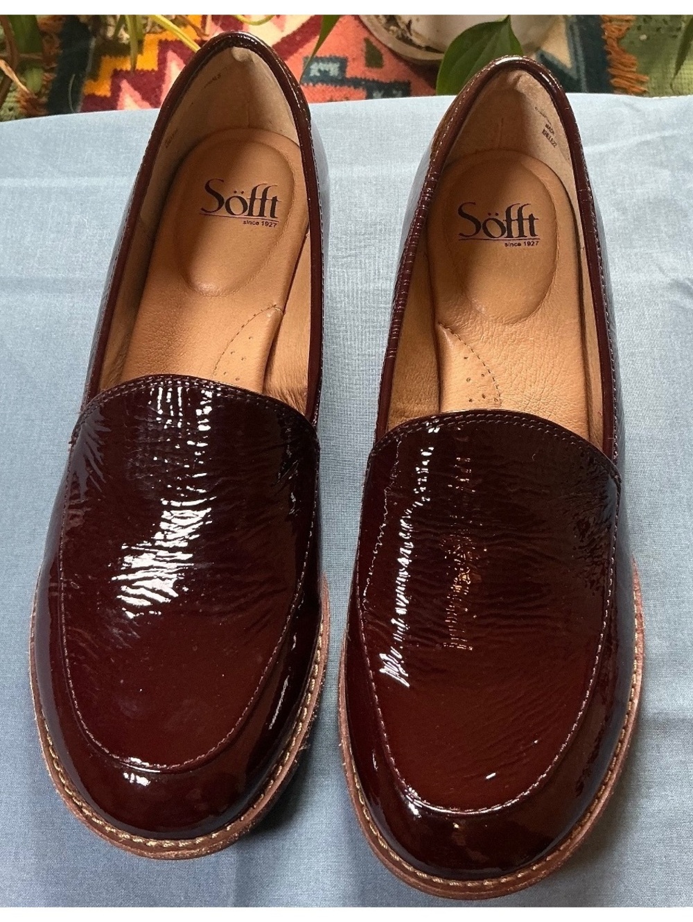 Sofft Women's Patent Leather Loafers Brown Glossy Slip On Shoes Size 8.5